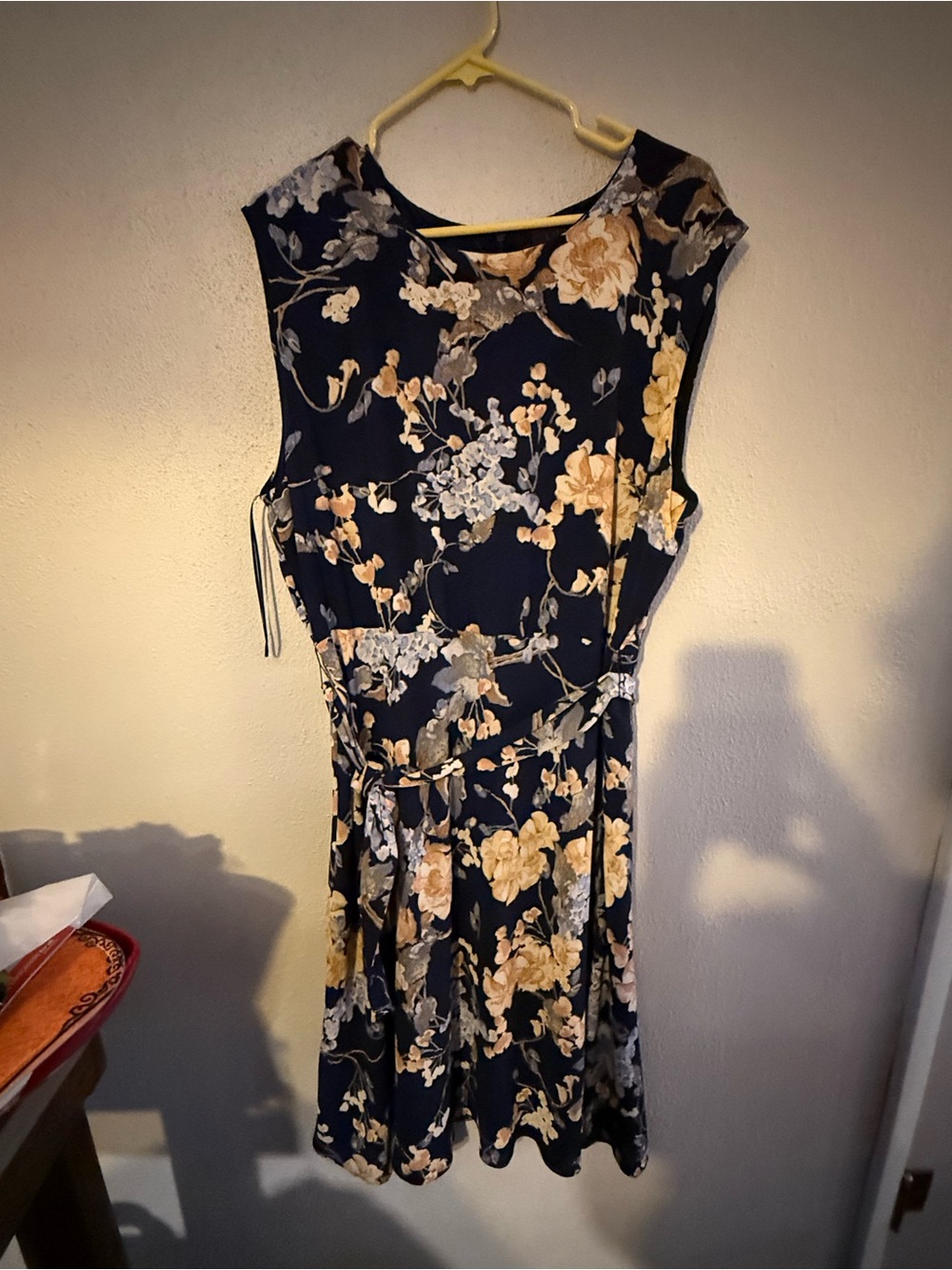 Lauren Ralph Lauren Navy Sleeveless Dress with Yellow & Cream Floral Print